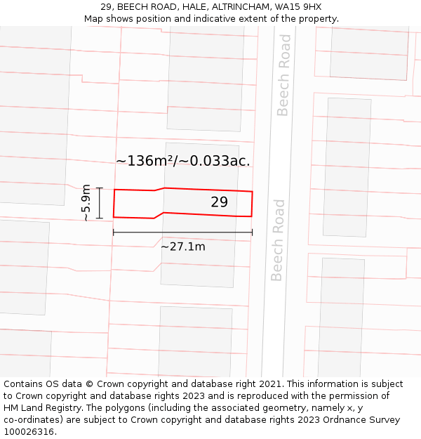29, BEECH ROAD, HALE, ALTRINCHAM, WA15 9HX: Plot and title map