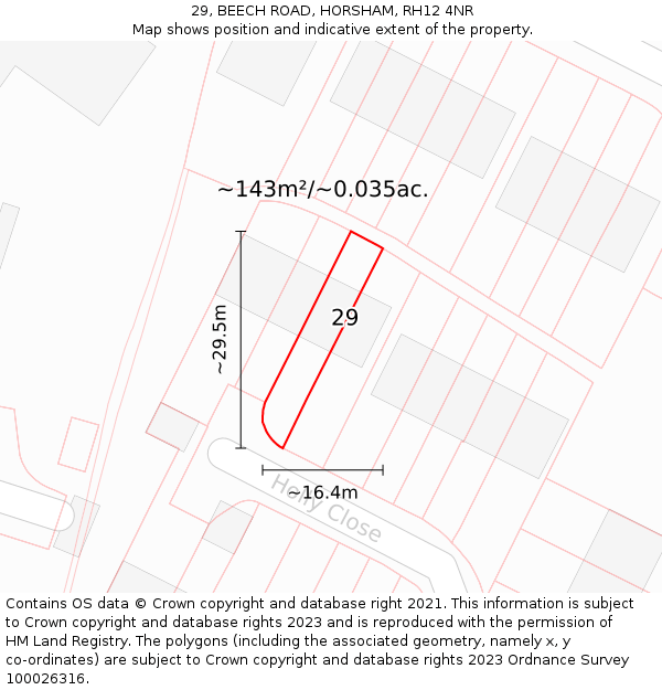 29, BEECH ROAD, HORSHAM, RH12 4NR: Plot and title map