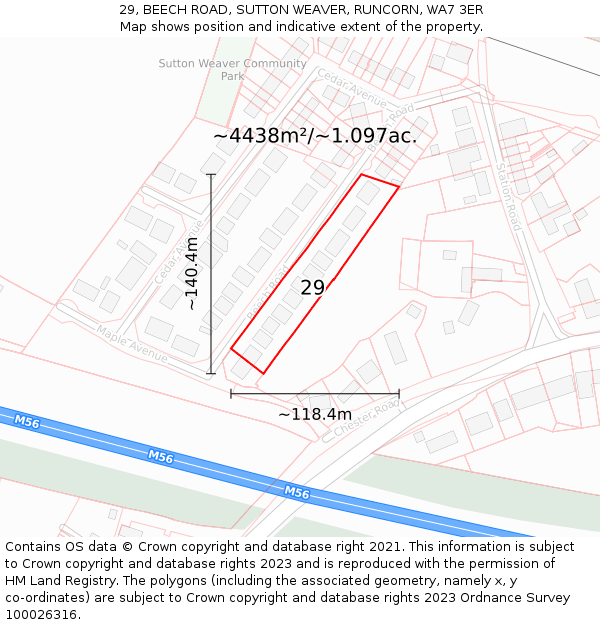 29, BEECH ROAD, SUTTON WEAVER, RUNCORN, WA7 3ER: Plot and title map