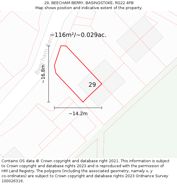 29, BEECHAM BERRY, BASINGSTOKE, RG22 4PB: Plot and title map