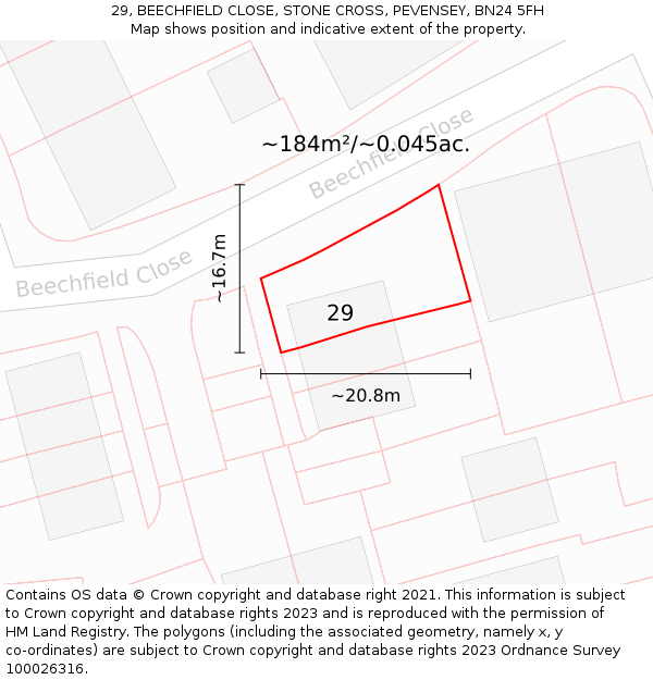 29, BEECHFIELD CLOSE, STONE CROSS, PEVENSEY, BN24 5FH: Plot and title map