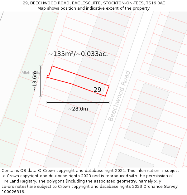 29, BEECHWOOD ROAD, EAGLESCLIFFE, STOCKTON-ON-TEES, TS16 0AE: Plot and title map