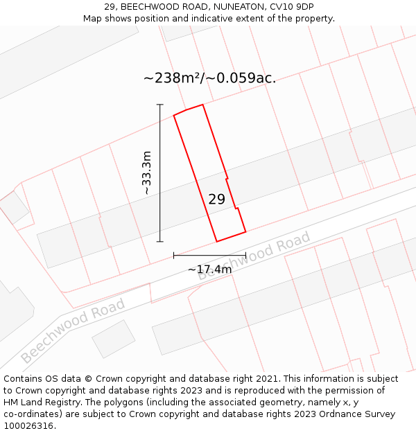 29, BEECHWOOD ROAD, NUNEATON, CV10 9DP: Plot and title map