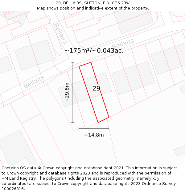 29, BELLAIRS, SUTTON, ELY, CB6 2RW: Plot and title map