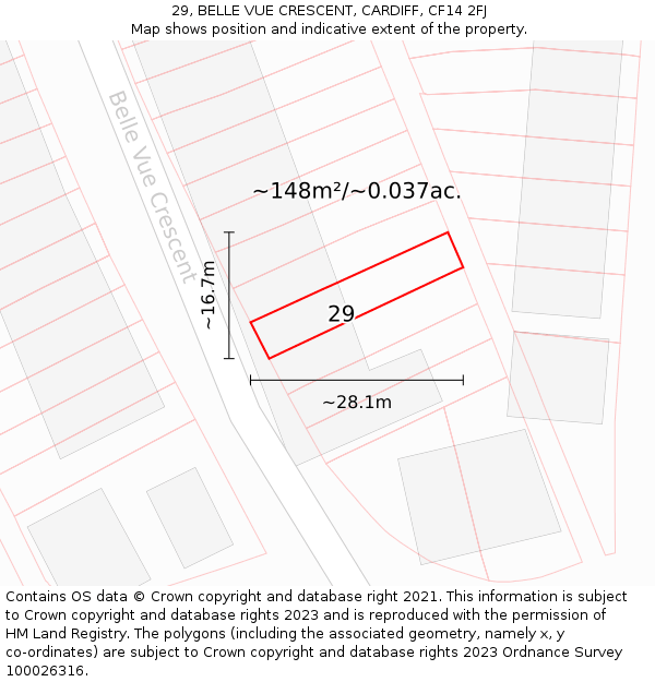 29, BELLE VUE CRESCENT, CARDIFF, CF14 2FJ: Plot and title map