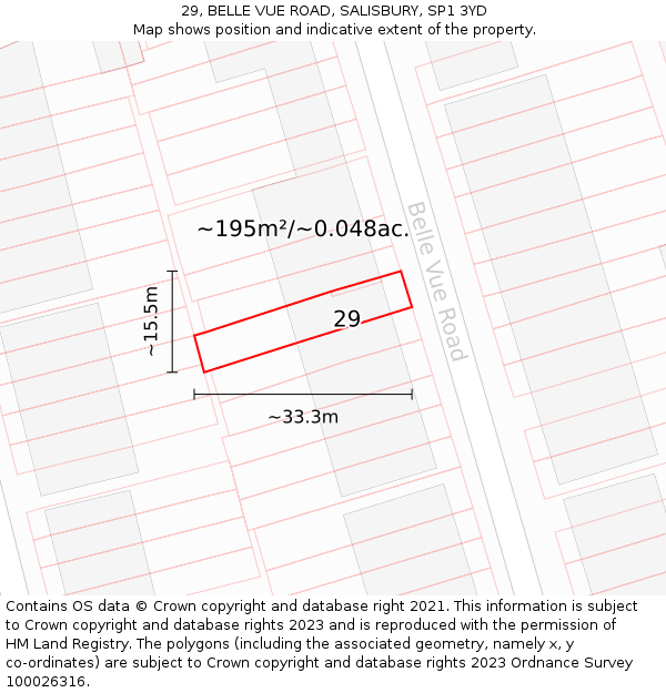 29, BELLE VUE ROAD, SALISBURY, SP1 3YD: Plot and title map