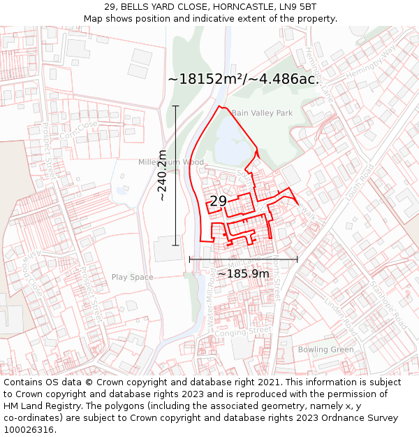 29, BELLS YARD CLOSE, HORNCASTLE, LN9 5BT: Plot and title map