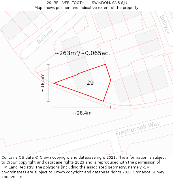 29, BELLVER, TOOTHILL, SWINDON, SN5 8JU: Plot and title map