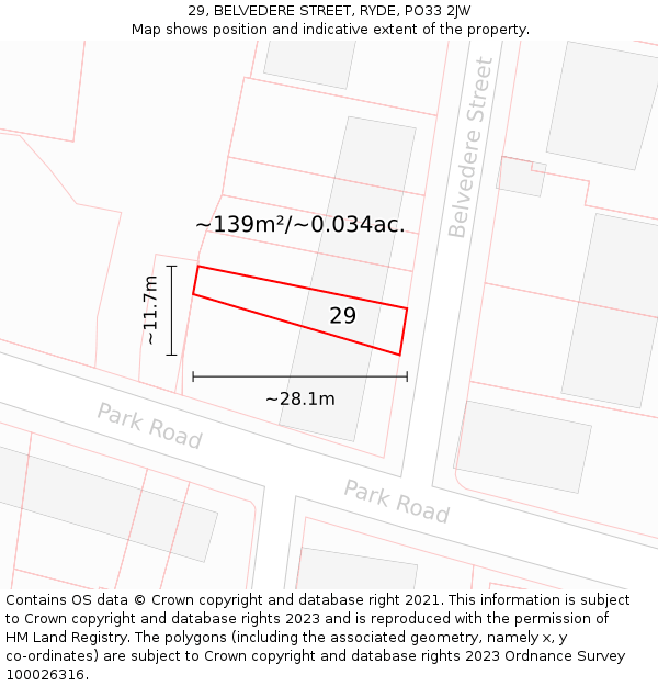 29, BELVEDERE STREET, RYDE, PO33 2JW: Plot and title map