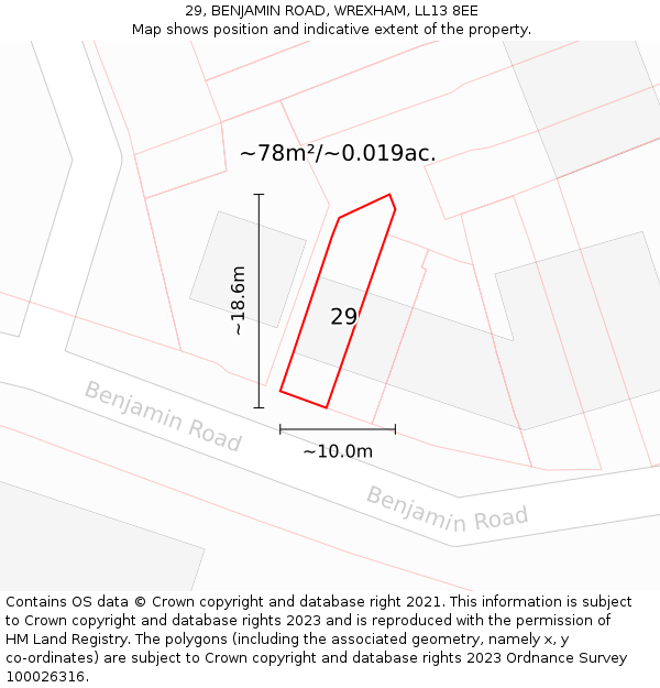 29, BENJAMIN ROAD, WREXHAM, LL13 8EE: Plot and title map