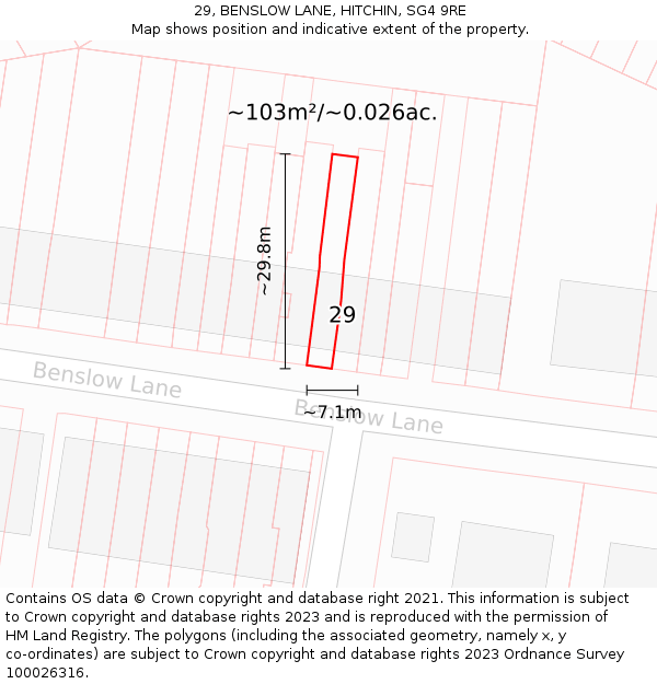 29, BENSLOW LANE, HITCHIN, SG4 9RE: Plot and title map
