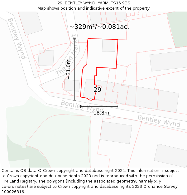 29, BENTLEY WYND, YARM, TS15 9BS: Plot and title map