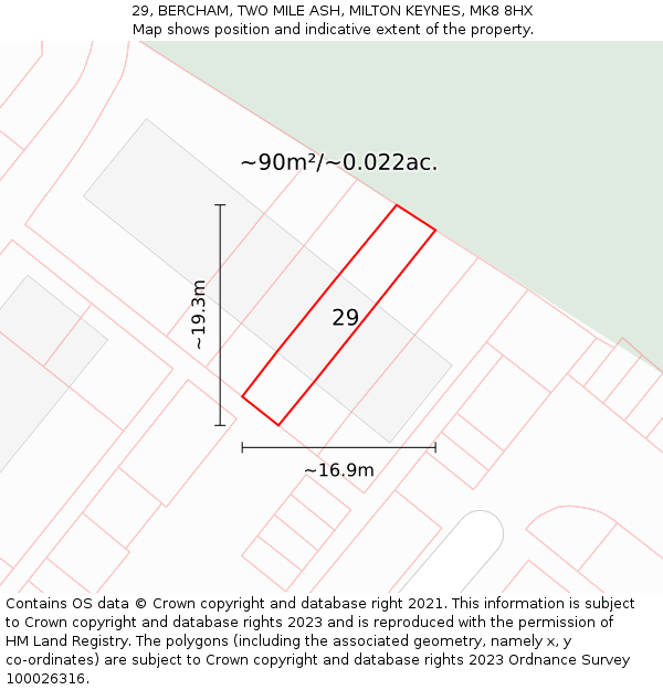 29, BERCHAM, TWO MILE ASH, MILTON KEYNES, MK8 8HX: Plot and title map