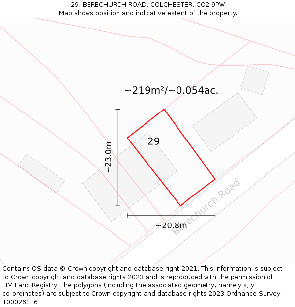 29, BERECHURCH ROAD, COLCHESTER, CO2 9PW: Plot and title map