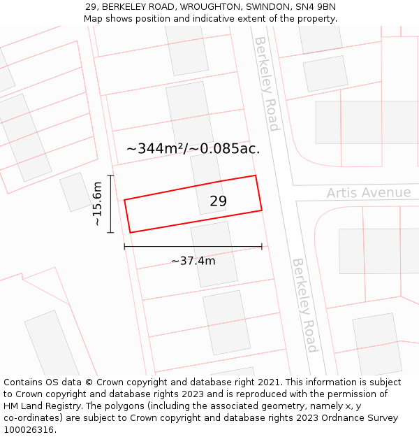 29, BERKELEY ROAD, WROUGHTON, SWINDON, SN4 9BN: Plot and title map