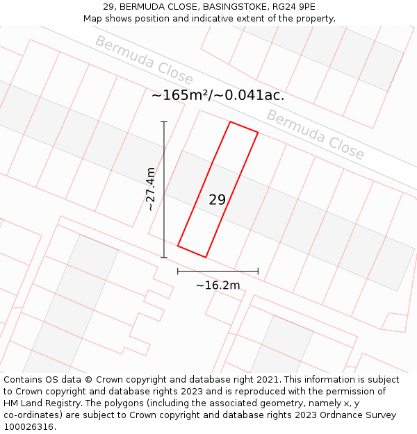 29, BERMUDA CLOSE, BASINGSTOKE, RG24 9PE: Plot and title map