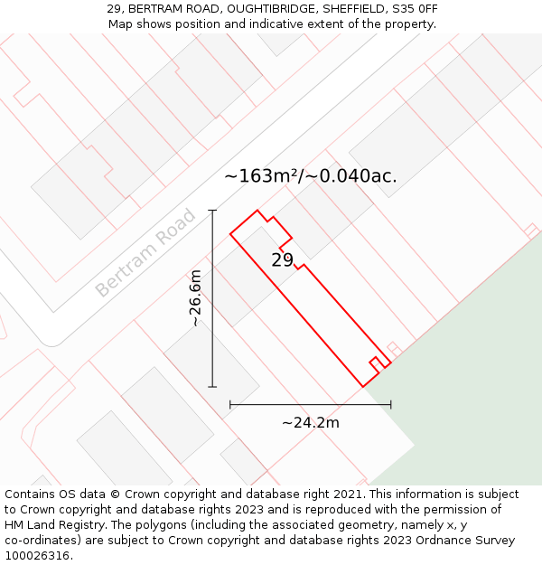 29, BERTRAM ROAD, OUGHTIBRIDGE, SHEFFIELD, S35 0FF: Plot and title map