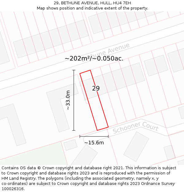 29, BETHUNE AVENUE, HULL, HU4 7EH: Plot and title map