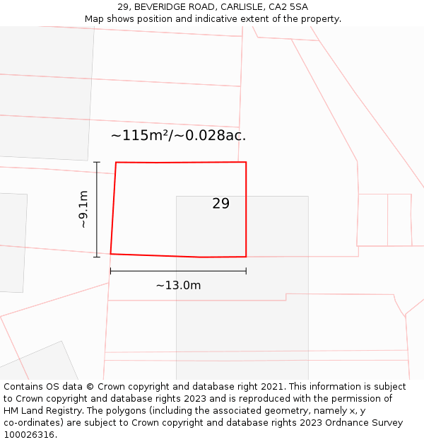 29, BEVERIDGE ROAD, CARLISLE, CA2 5SA: Plot and title map