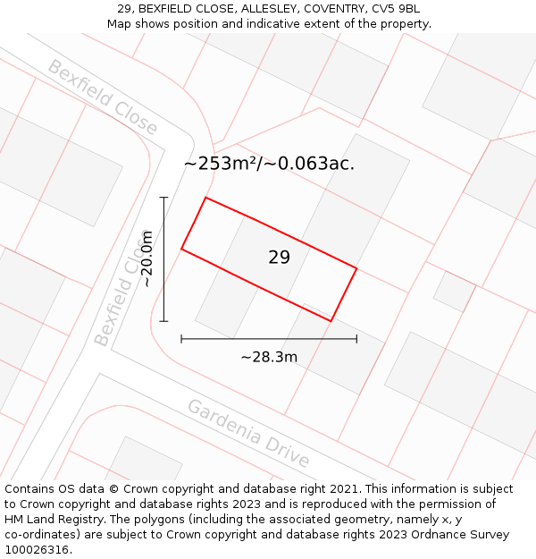 29, BEXFIELD CLOSE, ALLESLEY, COVENTRY, CV5 9BL: Plot and title map