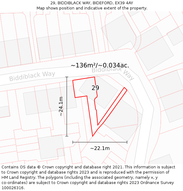 29, BIDDIBLACK WAY, BIDEFORD, EX39 4AY: Plot and title map