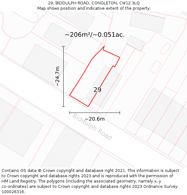 29, BIDDULPH ROAD, CONGLETON, CW12 3LQ: Plot and title map
