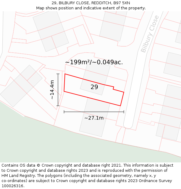 29, BILBURY CLOSE, REDDITCH, B97 5XN: Plot and title map