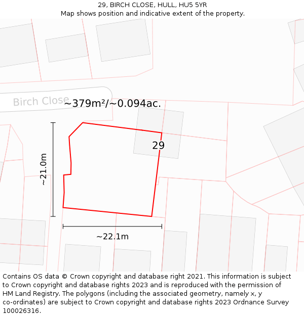 29, BIRCH CLOSE, HULL, HU5 5YR: Plot and title map
