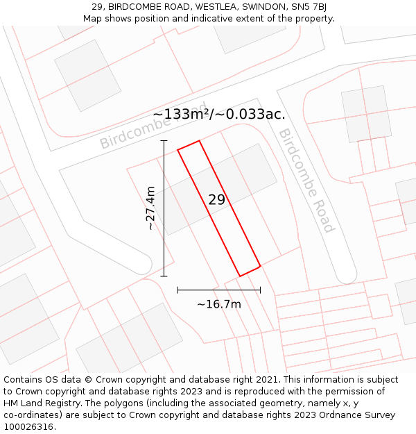 29, BIRDCOMBE ROAD, WESTLEA, SWINDON, SN5 7BJ: Plot and title map