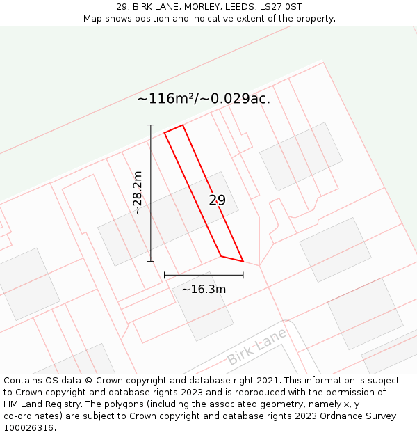 29, BIRK LANE, MORLEY, LEEDS, LS27 0ST: Plot and title map