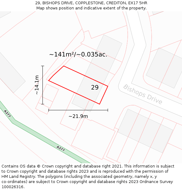 29, BISHOPS DRIVE, COPPLESTONE, CREDITON, EX17 5HR: Plot and title map