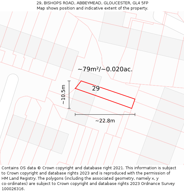 29, BISHOPS ROAD, ABBEYMEAD, GLOUCESTER, GL4 5FP: Plot and title map