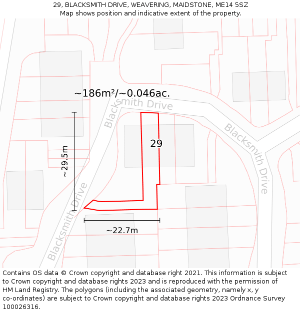 29, BLACKSMITH DRIVE, WEAVERING, MAIDSTONE, ME14 5SZ: Plot and title map