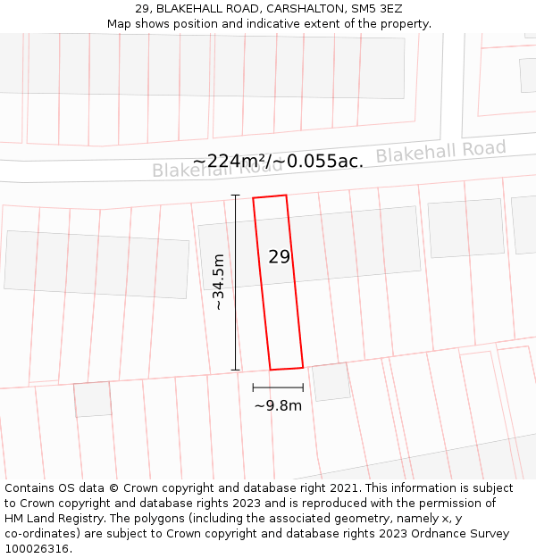 29, BLAKEHALL ROAD, CARSHALTON, SM5 3EZ: Plot and title map