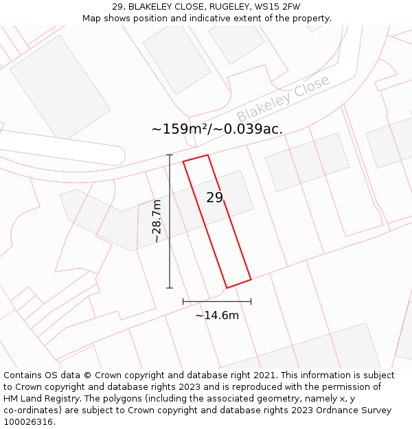 29, BLAKELEY CLOSE, RUGELEY, WS15 2FW: Plot and title map