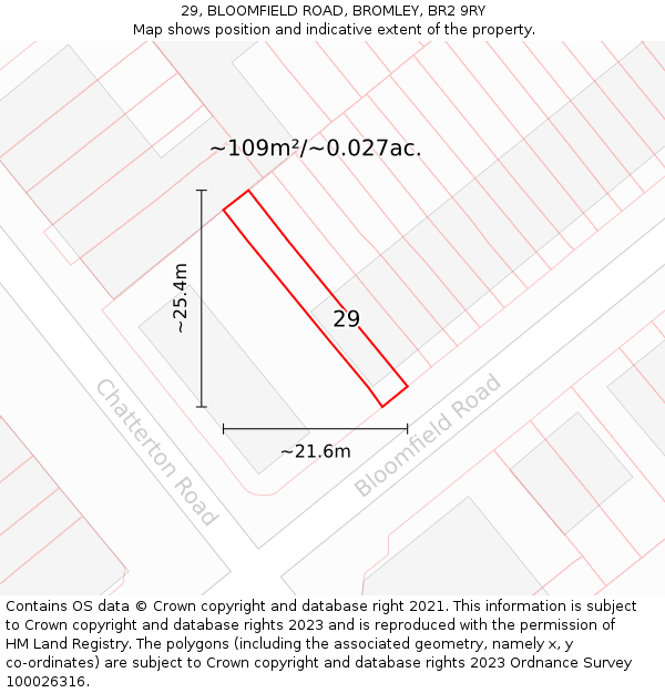 29, BLOOMFIELD ROAD, BROMLEY, BR2 9RY: Plot and title map