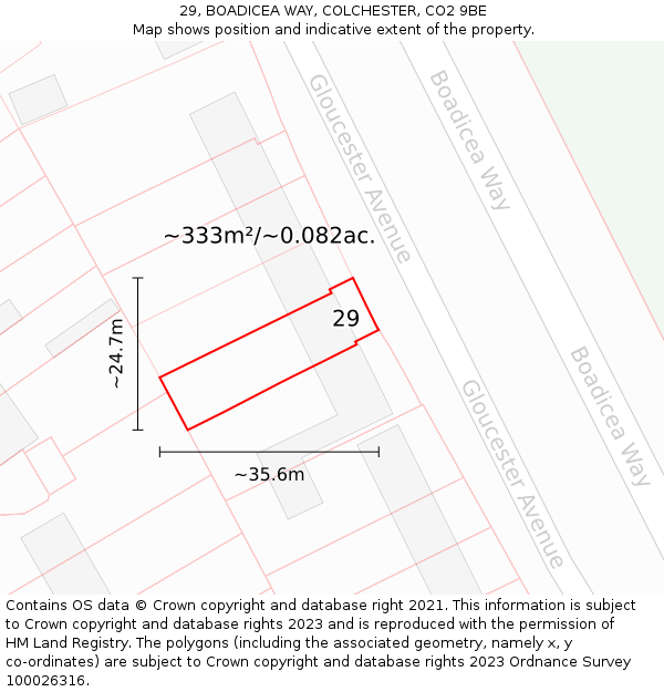 29, BOADICEA WAY, COLCHESTER, CO2 9BE: Plot and title map