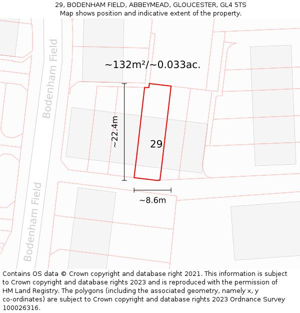 29, BODENHAM FIELD, ABBEYMEAD, GLOUCESTER, GL4 5TS: Plot and title map