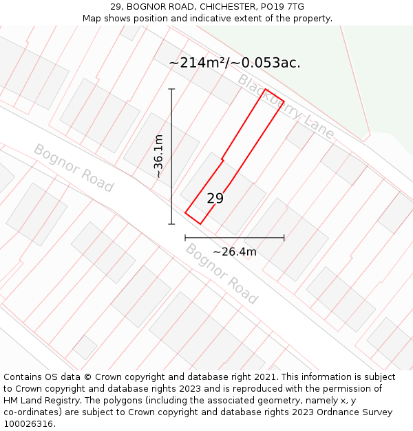 29, BOGNOR ROAD, CHICHESTER, PO19 7TG: Plot and title map