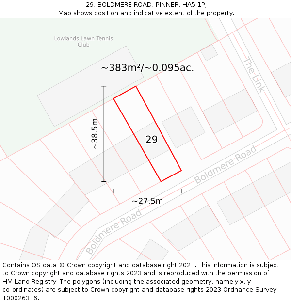 29, BOLDMERE ROAD, PINNER, HA5 1PJ: Plot and title map