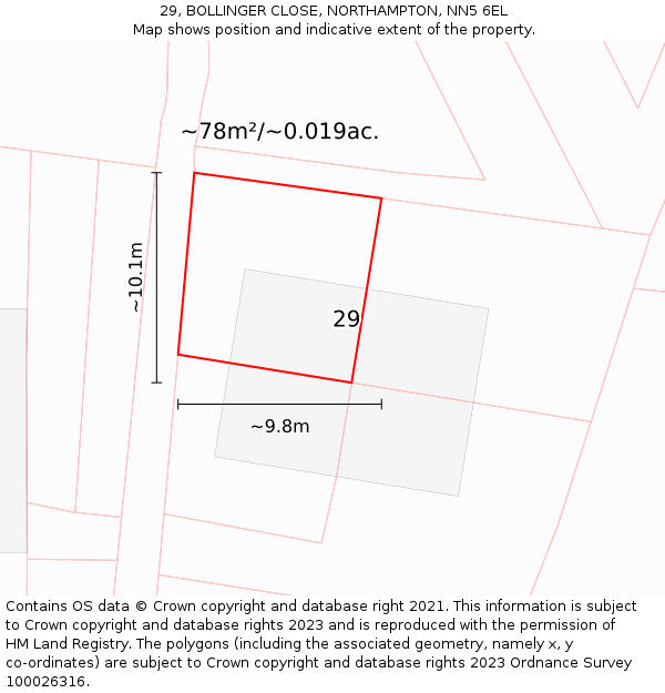 29, BOLLINGER CLOSE, NORTHAMPTON, NN5 6EL: Plot and title map