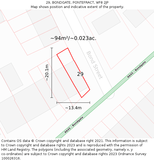 29, BONDGATE, PONTEFRACT, WF8 2JP: Plot and title map