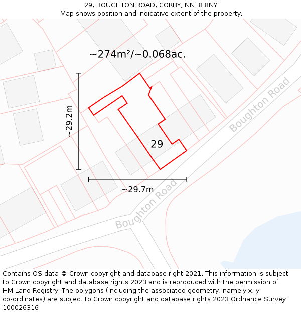 29, BOUGHTON ROAD, CORBY, NN18 8NY: Plot and title map