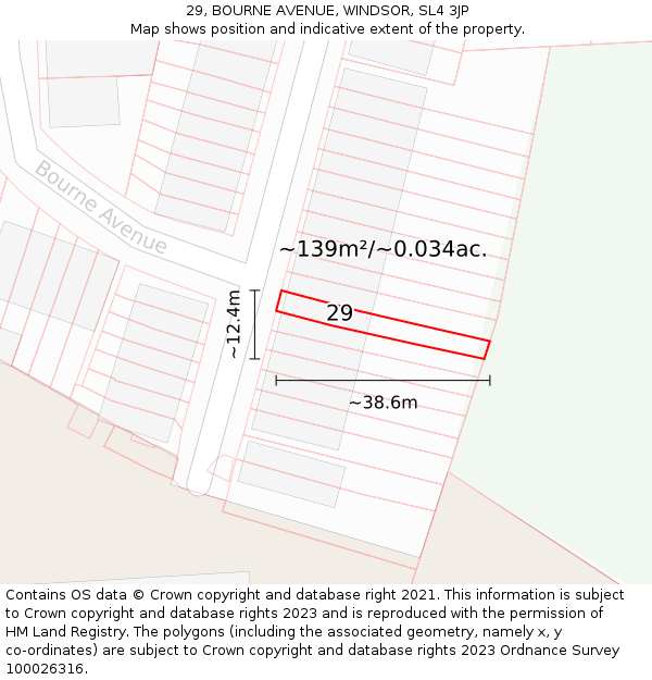 29, BOURNE AVENUE, WINDSOR, SL4 3JP: Plot and title map