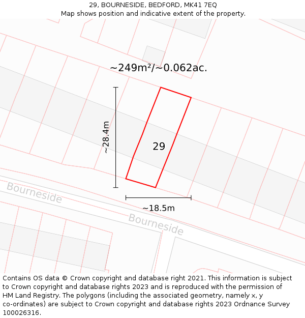 29, BOURNESIDE, BEDFORD, MK41 7EQ: Plot and title map