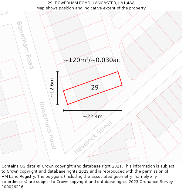 29, BOWERHAM ROAD, LANCASTER, LA1 4AA: Plot and title map