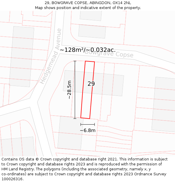 29, BOWGRAVE COPSE, ABINGDON, OX14 2NL: Plot and title map