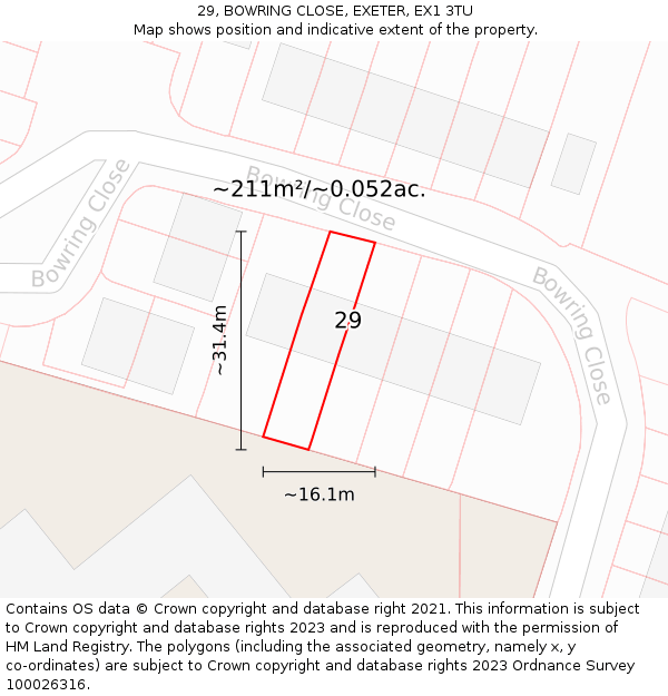 29, BOWRING CLOSE, EXETER, EX1 3TU: Plot and title map
