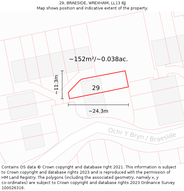 29, BRAESIDE, WREXHAM, LL13 8JJ: Plot and title map