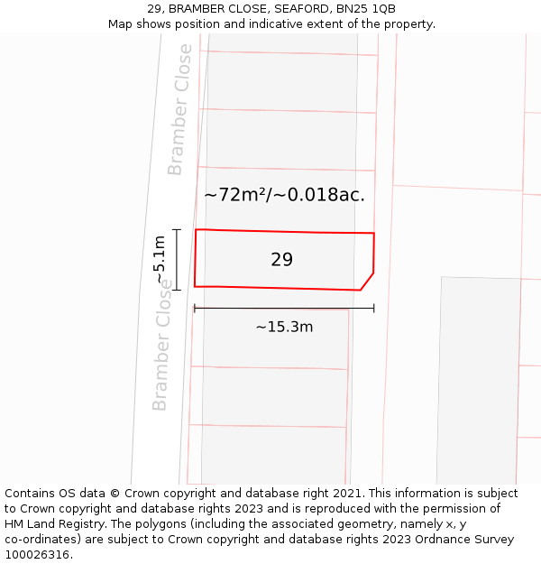 29, BRAMBER CLOSE, SEAFORD, BN25 1QB: Plot and title map